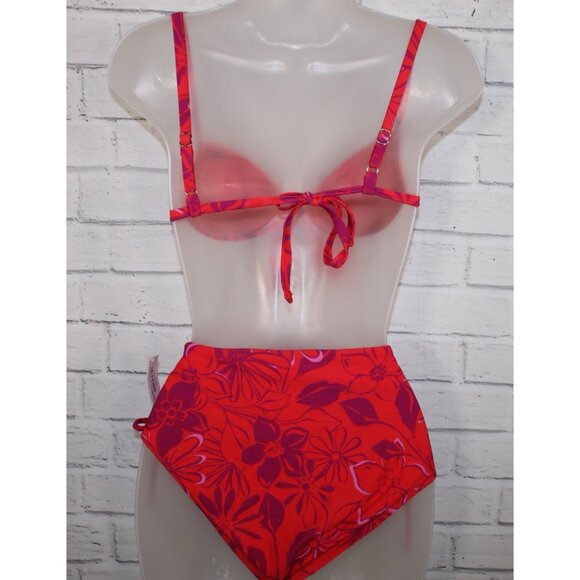 Adore Me Bikini Top & High Waist Bottom Set Red Joyful Daisies Size Medium NWT - Picture 9 of 13